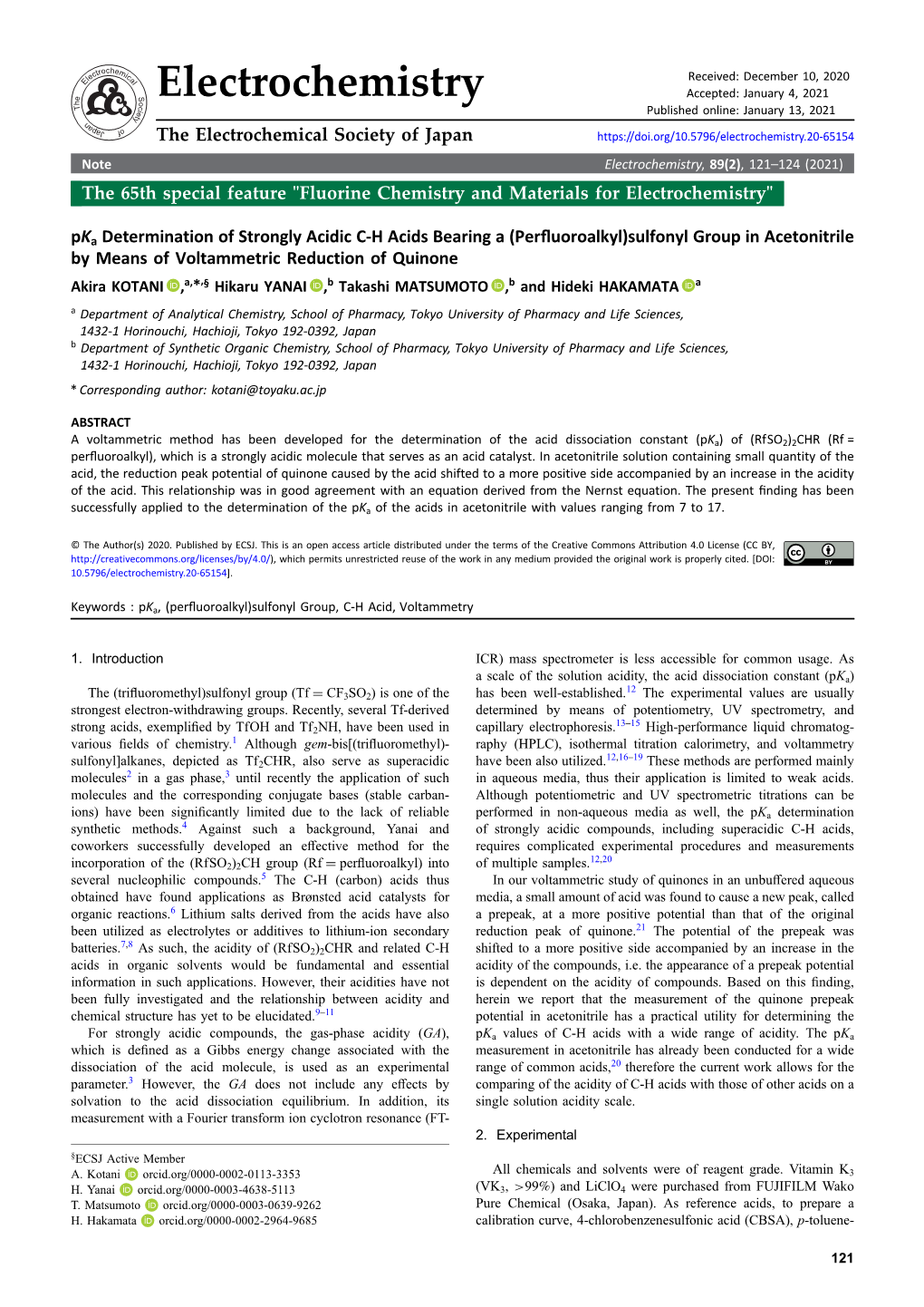 Pka Determination of Strongly Acidic CH Acids Bearing A