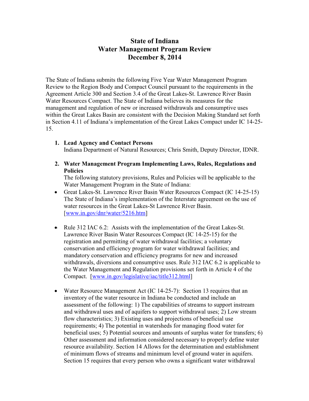Indiana Water Management Program Review December 8, 2014