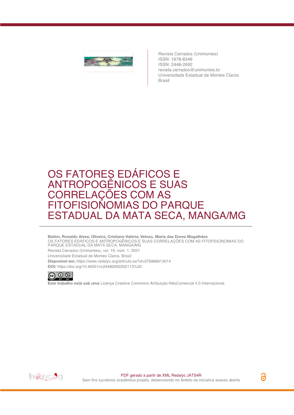 Os Fatores Edáficos E Antropogênicos E Suas Correlações Com As Fitofisionomias Do Parque Estadual Da Mata Seca, Manga/Mg