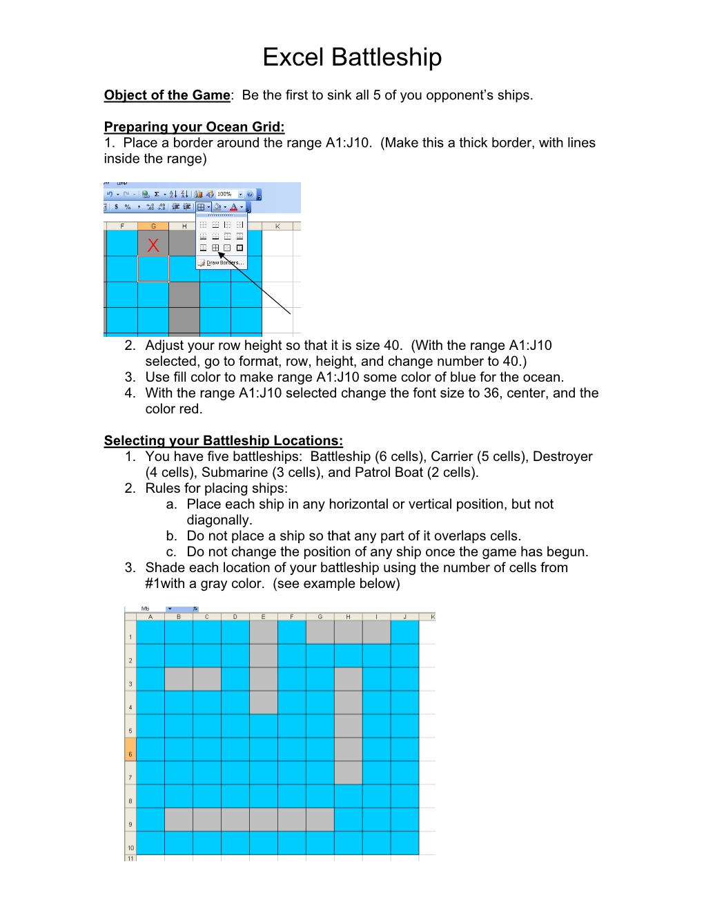 Excel Battleship