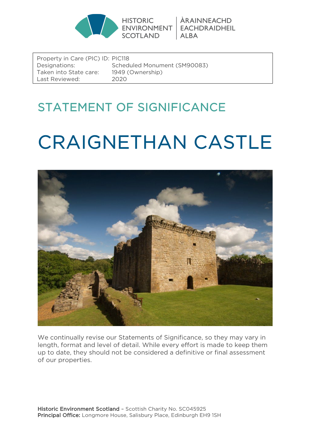 Craignethan Castle Statement of Significance