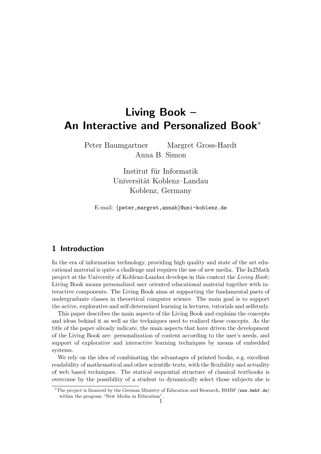 An Interactive and Personalized Book∗