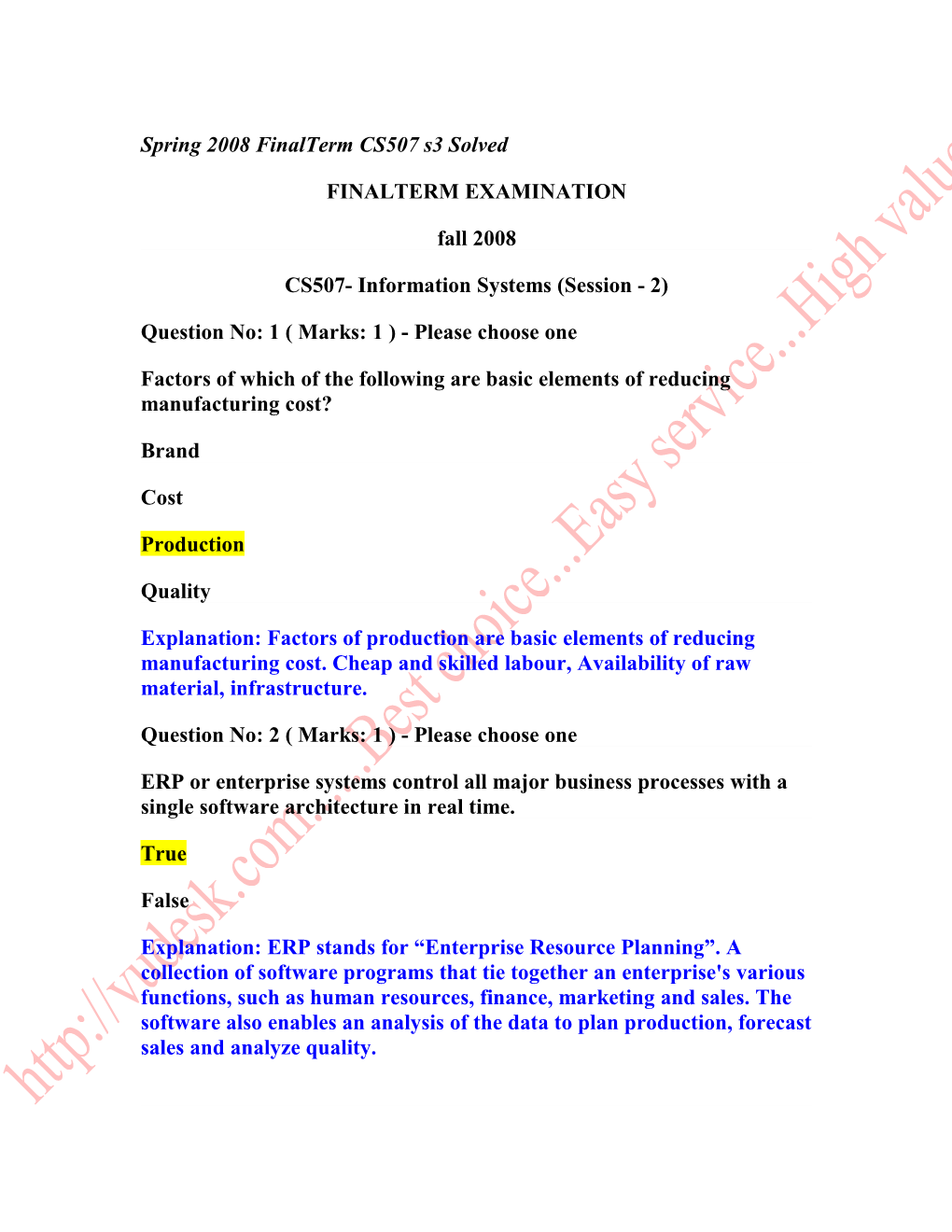 Spring 2008 Finalterm CS507 S3 Solved FINALTERM EXAMINATION