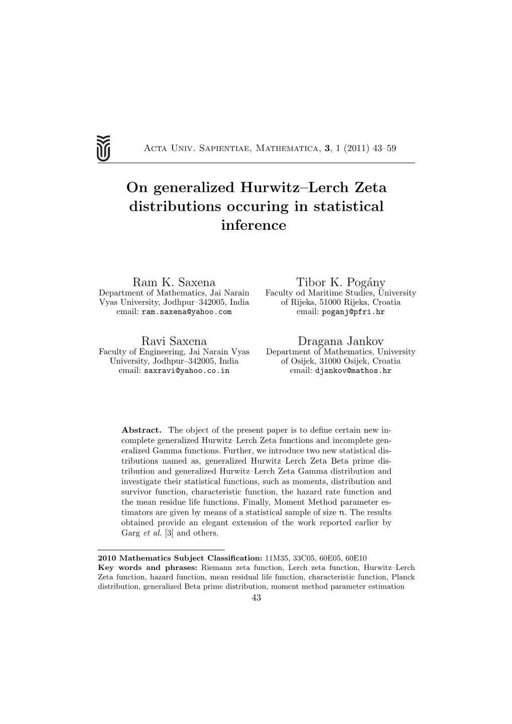 On Generalized Hurwitz–Lerch Zeta Distributions Occuring in Statistical Inference