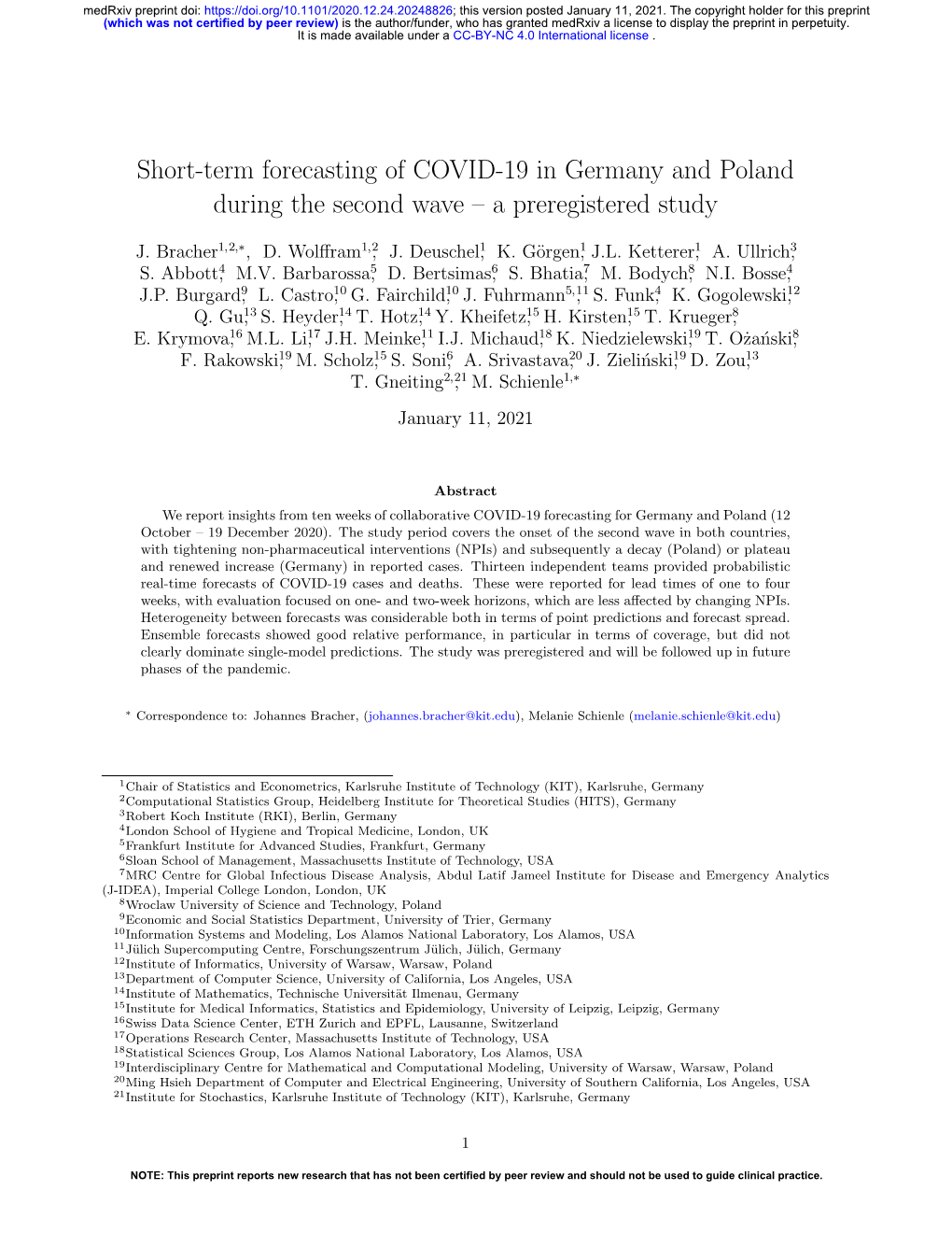 Short-Term Forecasting of COVID-19 in Germany and Poland During the Second Wave – a Preregistered Study