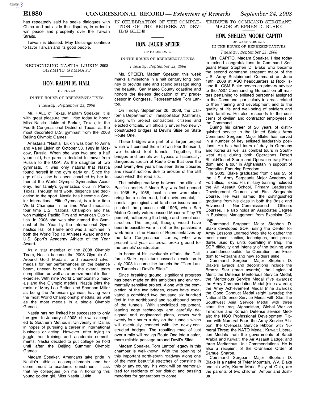 Extensions of Remarks E1880 HON. RALPH M. HALL