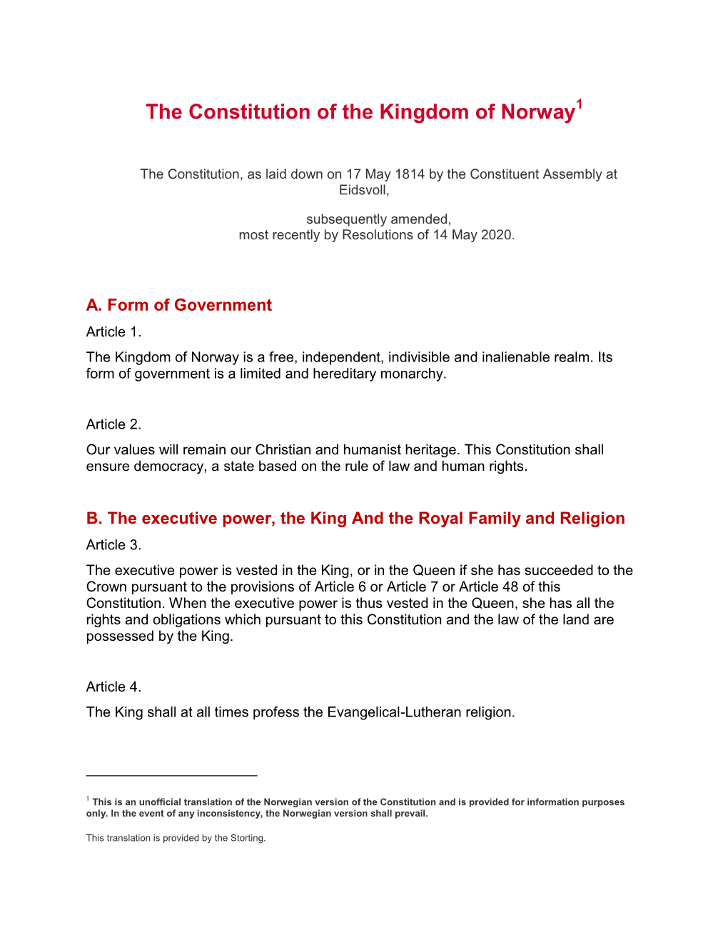 The Constitution of the Kingdom of Norway