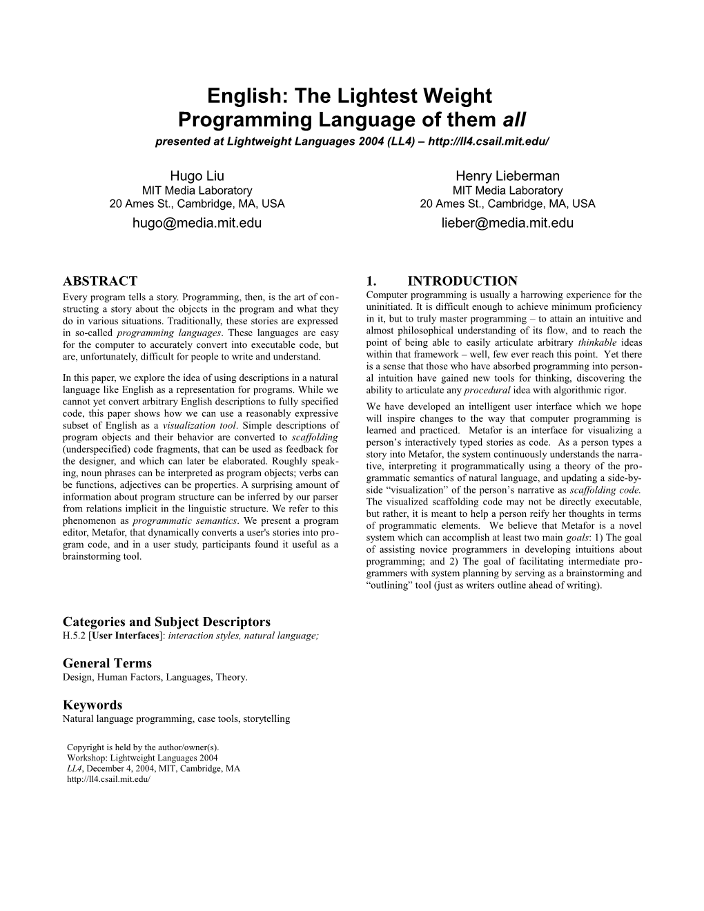 English: The Lightest Weight Programming Language Of Them All