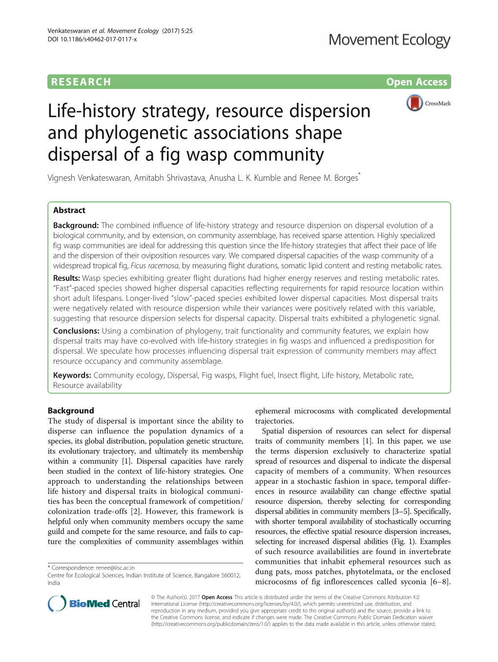 Viewed As Examples of Life-History Trait Syndromes As Crucially Important for Membership in Such Communities Associated with Dispersal [21, 22]