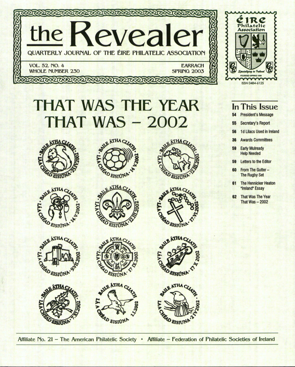 The Revealer A$Soc:Iaflo.., QUARTERLY JOURNAL of the EIRE PHILATELIC ASSOCIATION