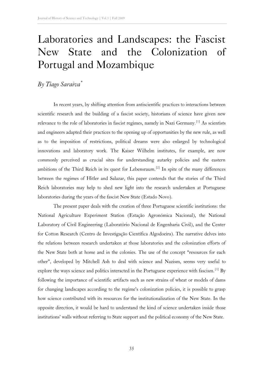 Laboratories and Landscapes: the Fascist New State and the Colonization of Portugal and Mozambique