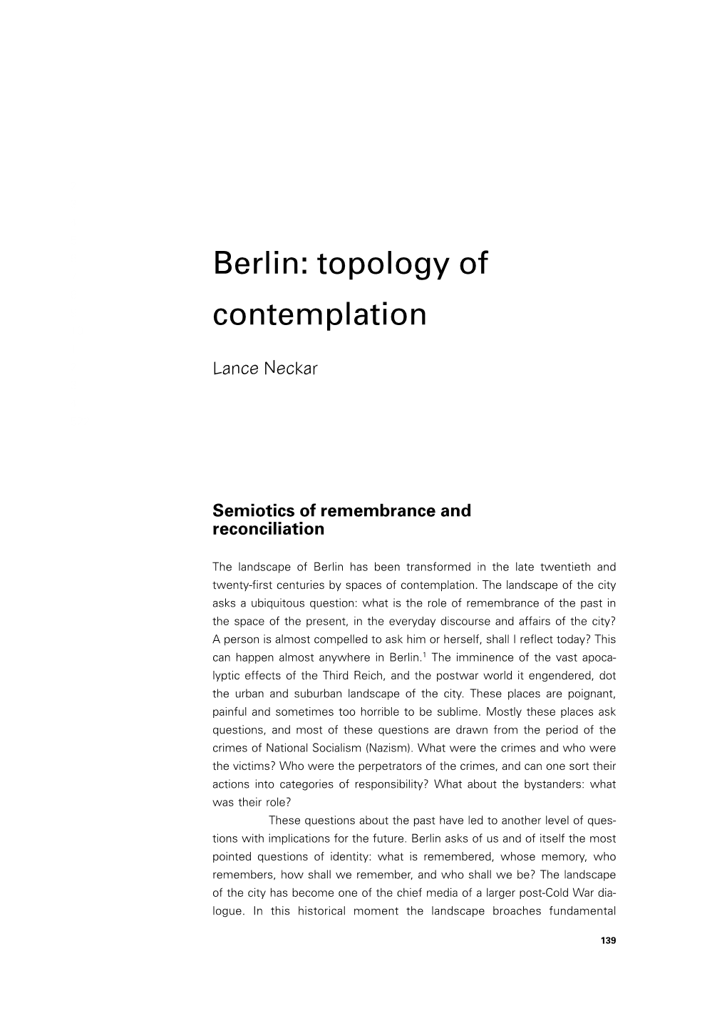 Berlin: Topology of Contemplation