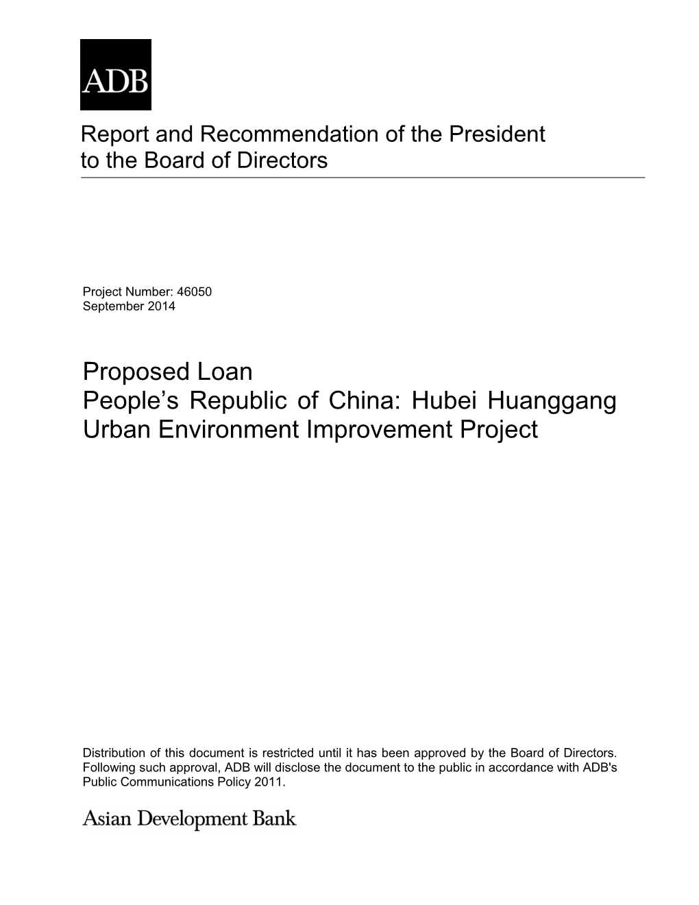 RRP: PRC: Hubei Huanggang Urban Environment Improvement Project