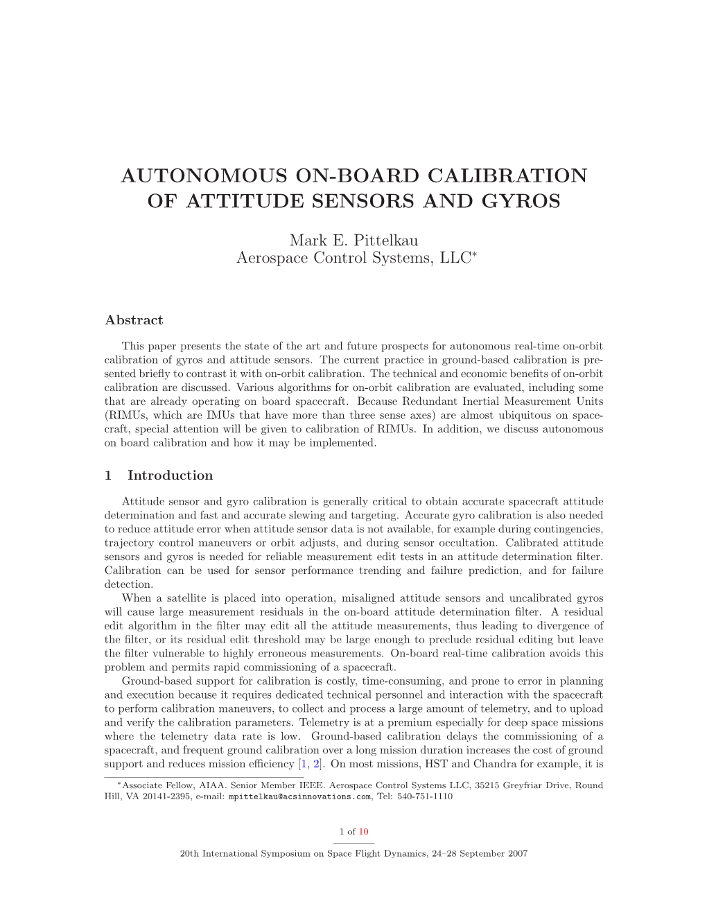 Autonomous On-Board Calibration of Attitude Sensors and Gyros