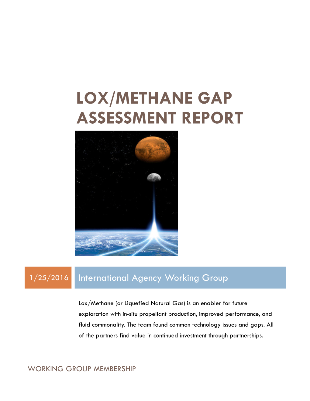 Lox/Methane Propulsion Gap Assessment Report