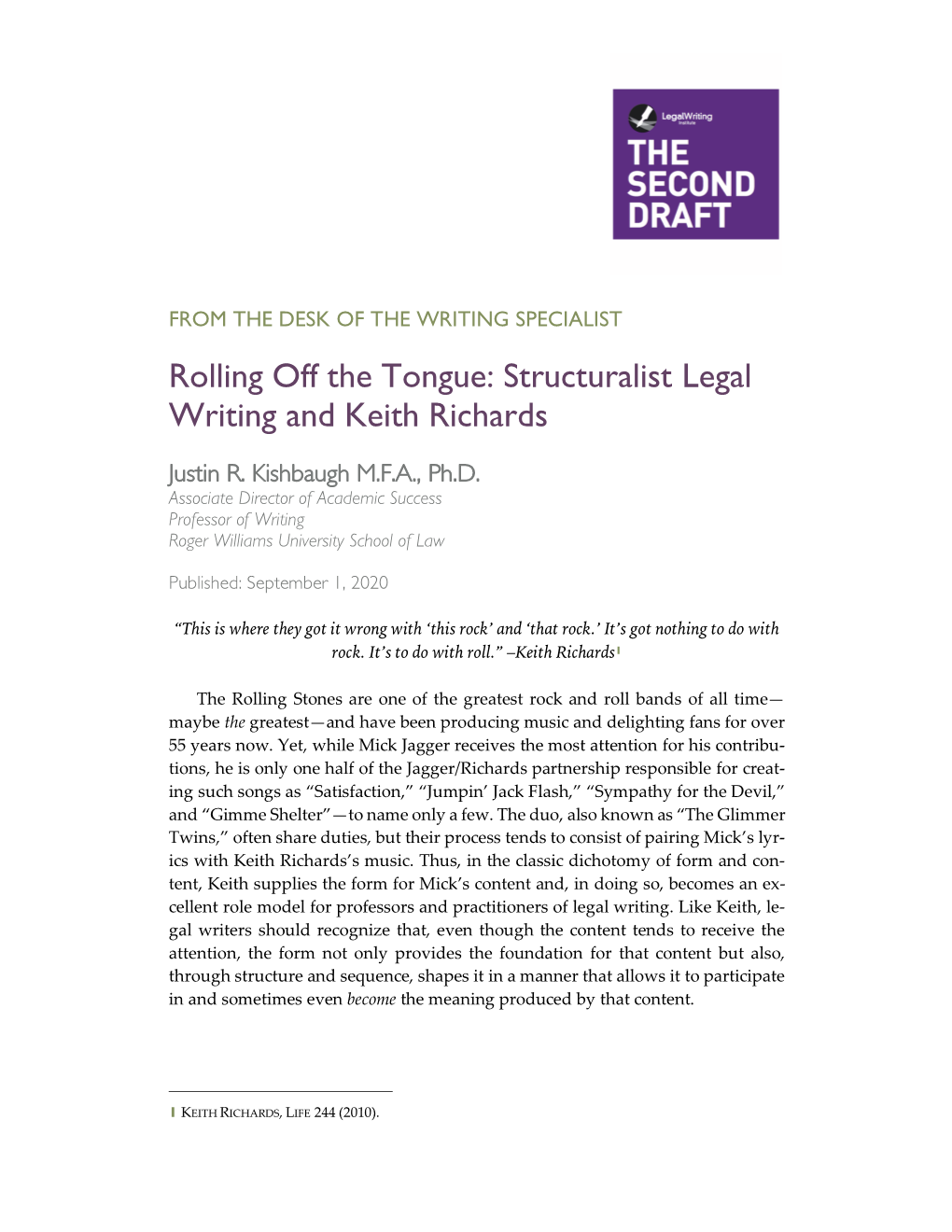 Structuralist Legal Writing and Keith Richards