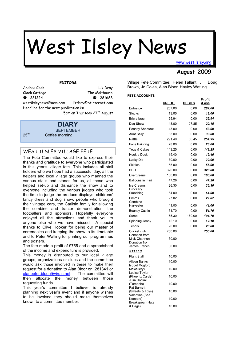 West Ilsley News August 2009