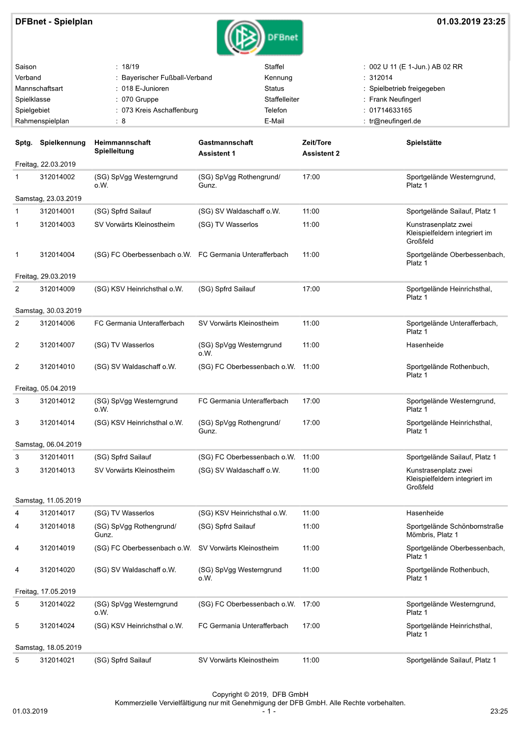 Dfbnet - Spielplan 01.03.2019 23:25