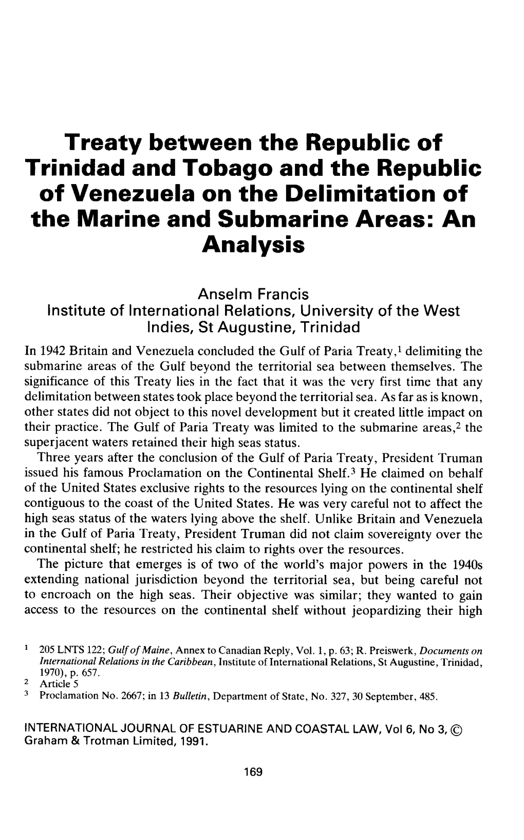 169 Treaty Between the Republic of Trinidad and Tobago and The