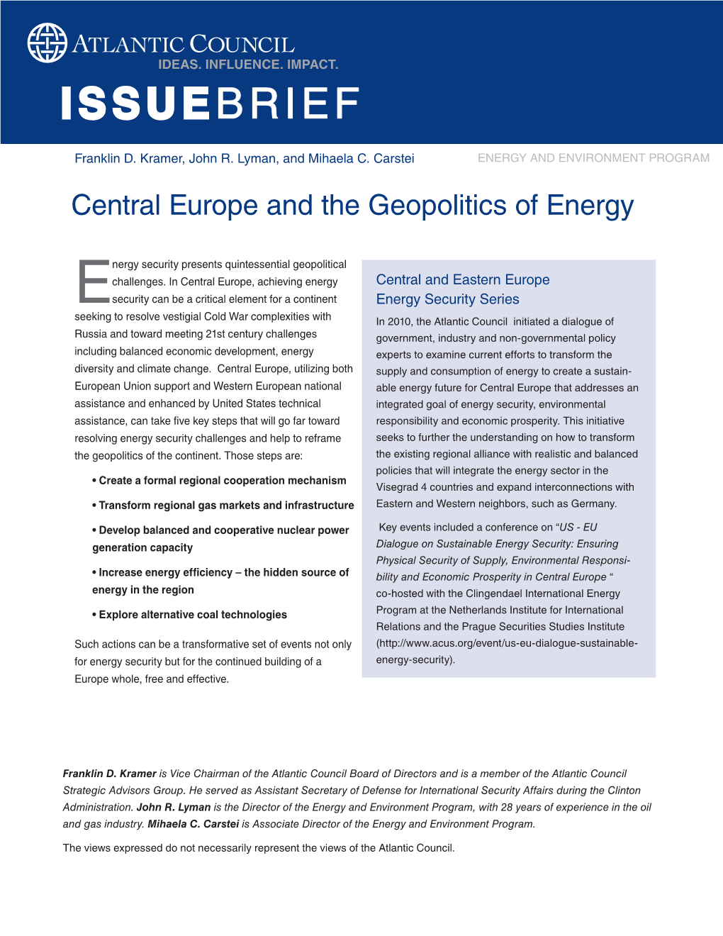 Central Europe and the Geopolitics of Energy