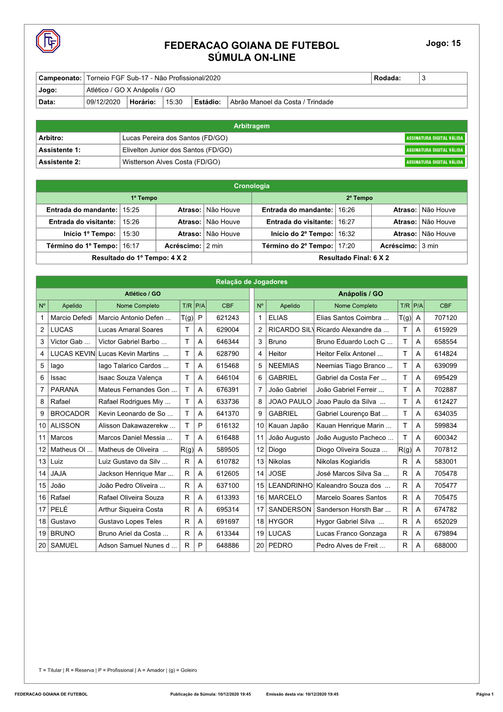 Federacao Goiana De Futebol Súmula On-Line