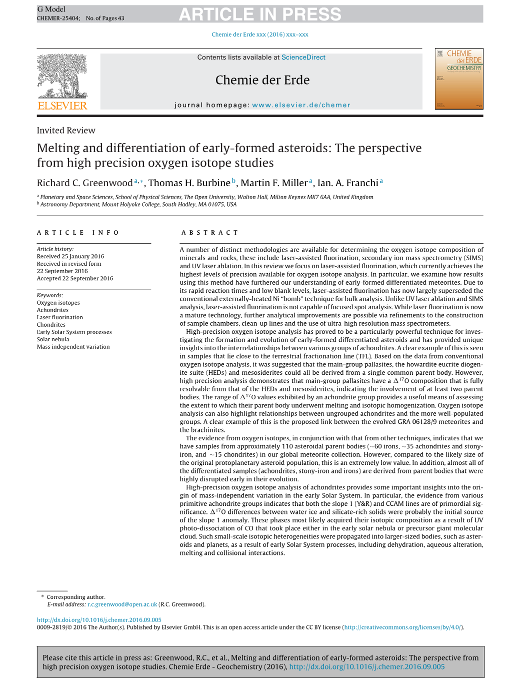 Oxygen Isotope Analyses of Terrestrial Silicate Rocks and and Then Measure Its Isotopic Composition