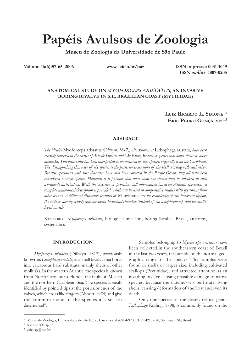 57-65, 2006 Anatomical Study on Myoforceps Aristatus