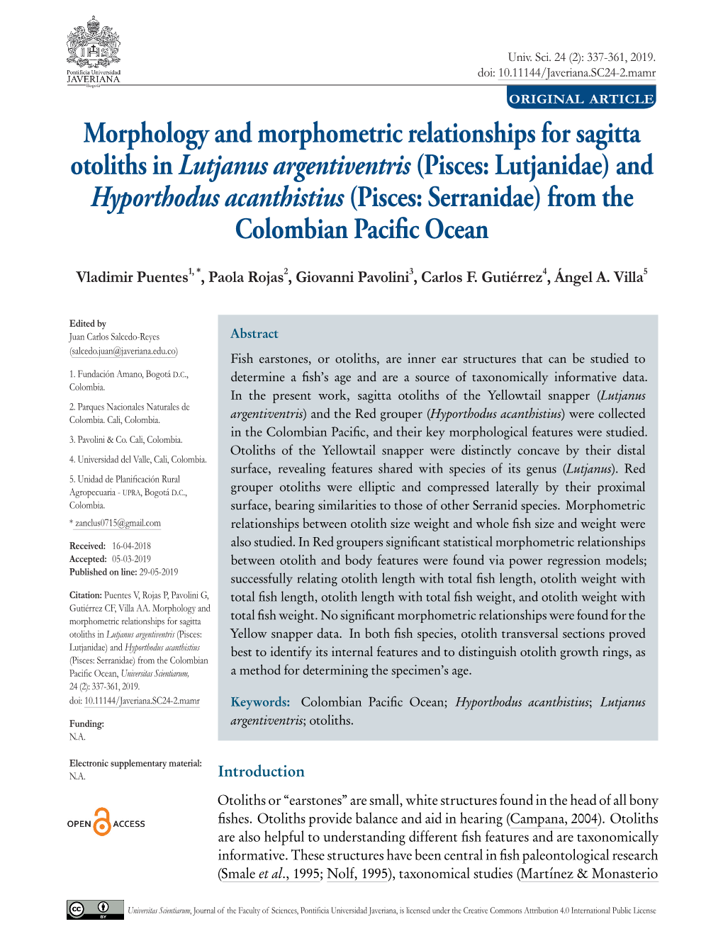 Morphology and Morphometric Relationships for Sagitta Otoliths In