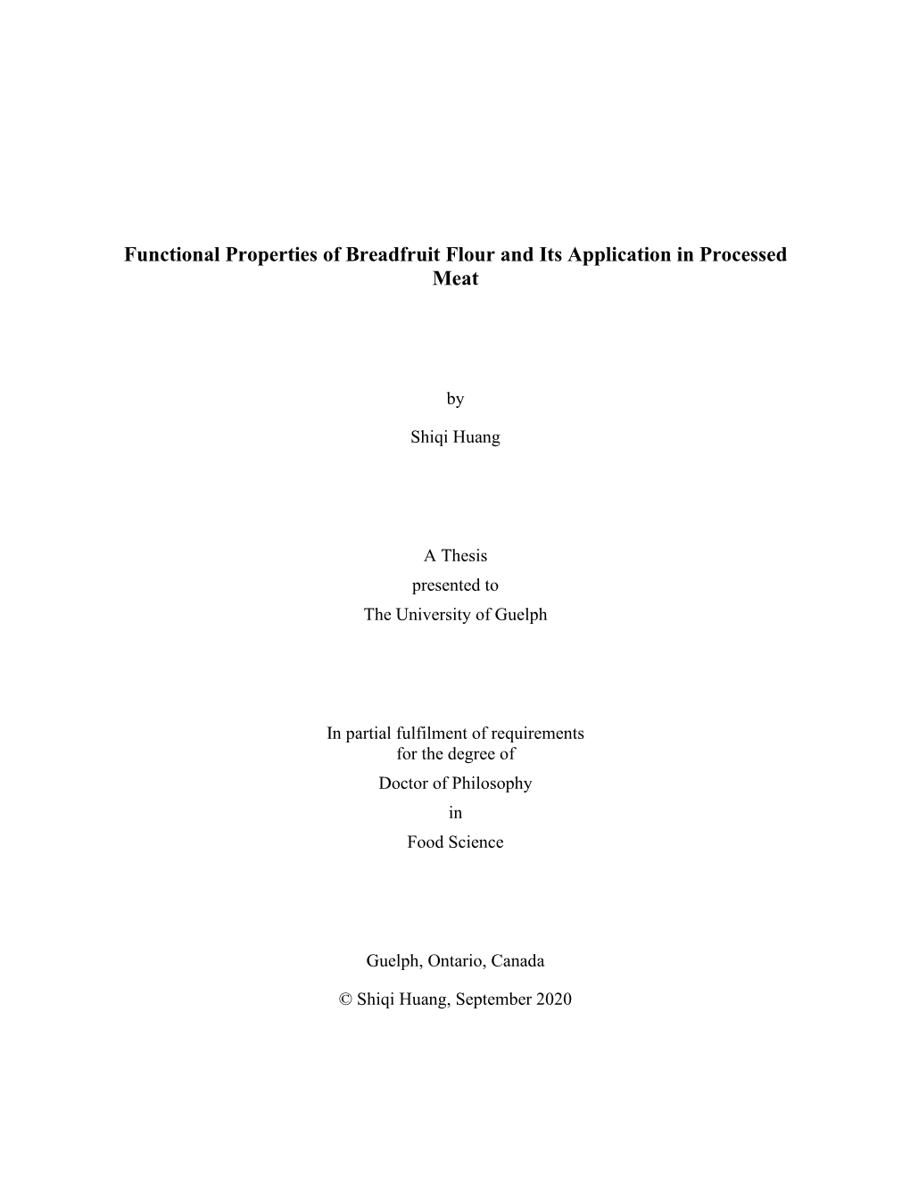 Functional Properties of Breadfruit Flour and Its Application in Processed Meat