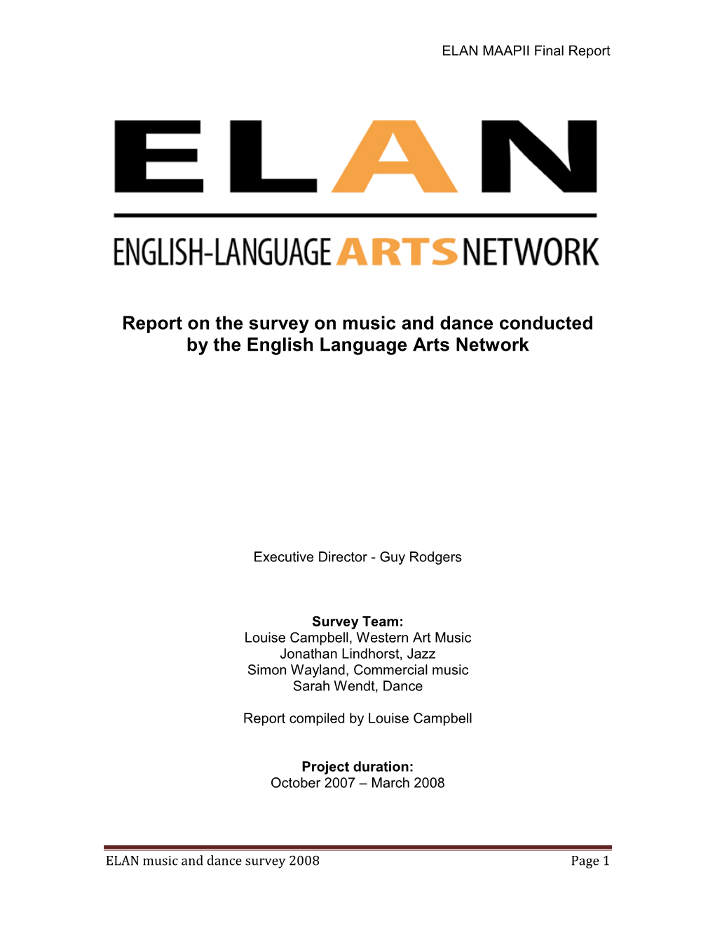 Report on the Survey on Music and Dance Conducted by the English Language Arts Network