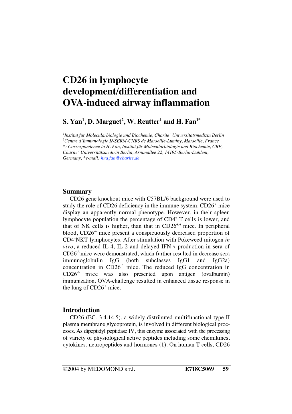 CD26 in Lymphocyte Development/Differentiation and OVA-Induced Airway Inflammation