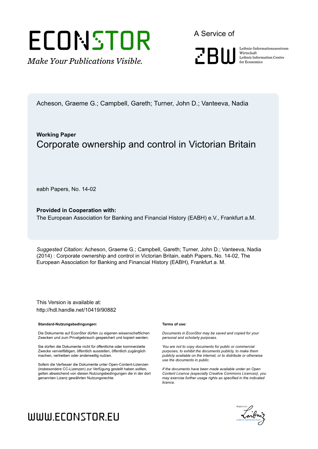 Corporate Ownership and Control in Victorian Britain