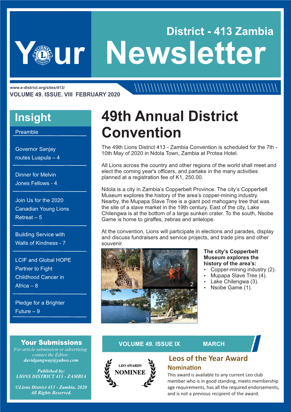 District - 413 Zambia Y Ur Newsletter //////////////////////////////////////////// VOLUME 49