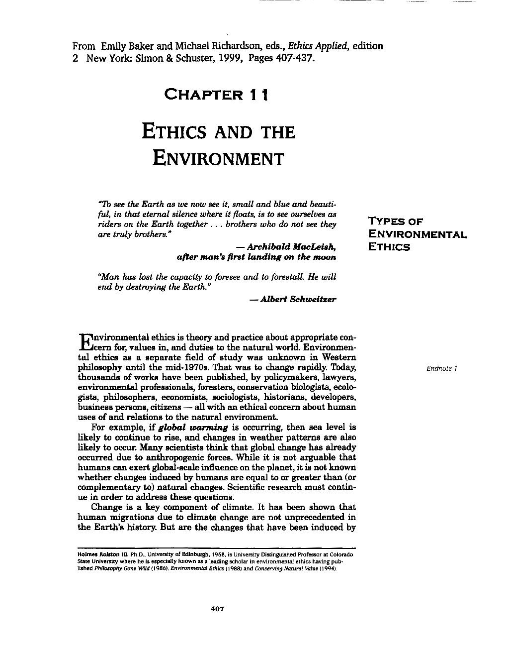 Ethics and the Environment