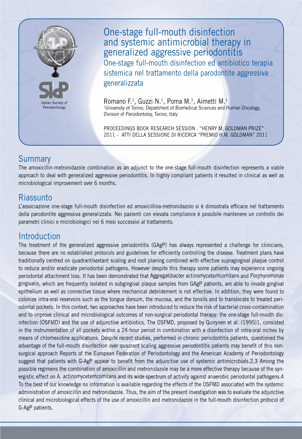 One-Stage Full-Mouth Disinfection and Systemic Antimicrobial Therapy In