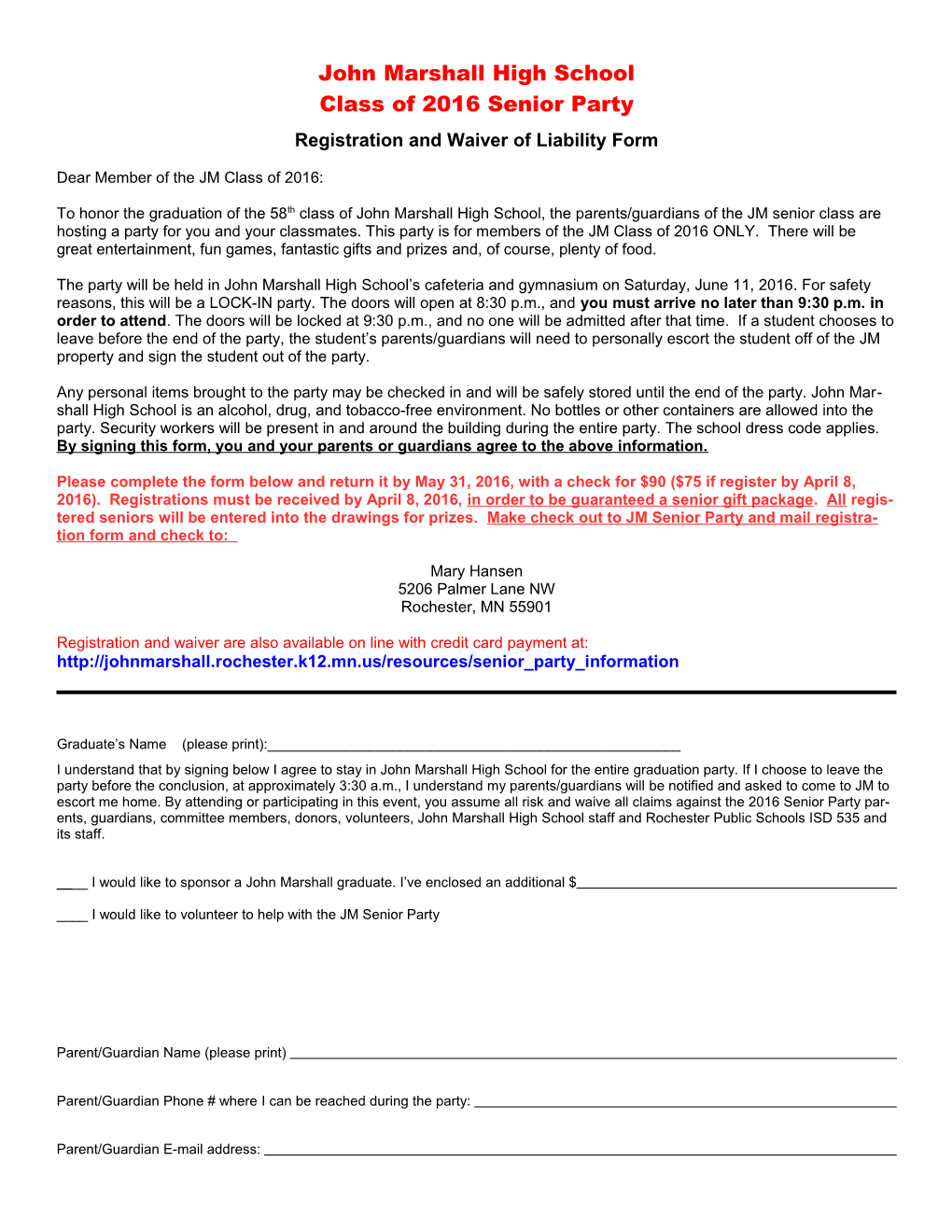 Registration and Waiver of Liability Form