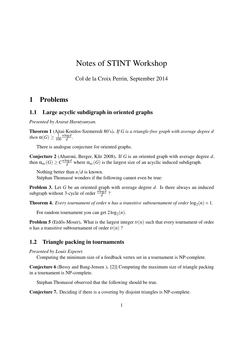 Notes of STINT Workshop
