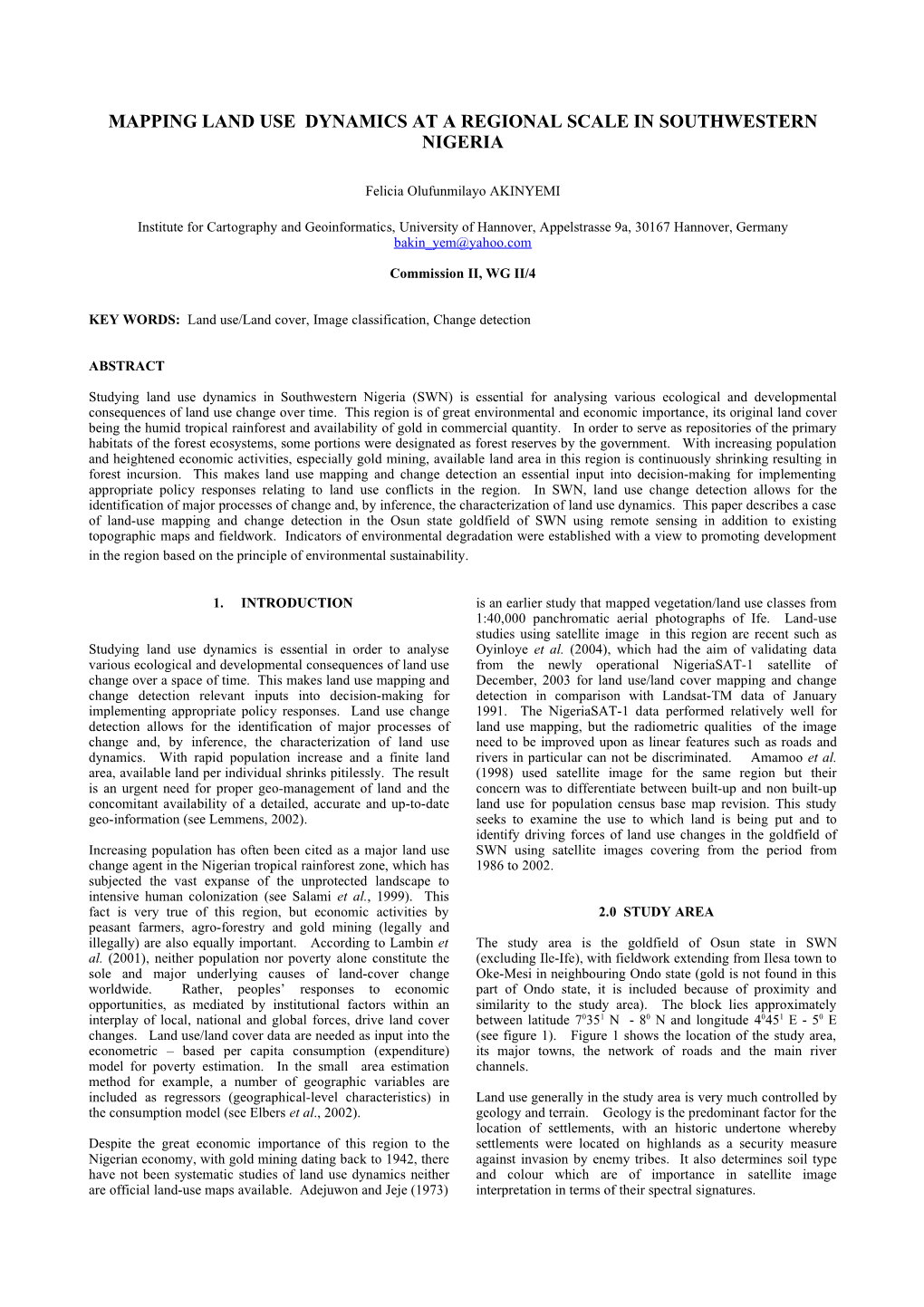 Mapping Land Use Dynamics at a Regional Scale in Southwestern Nigeria