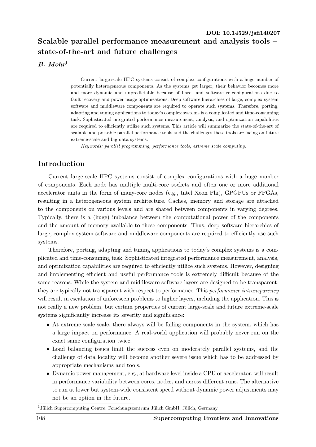 Scalable Parallel Performance Measurement and Analysis Tools – State-Of-The-Art and Future Challenges B