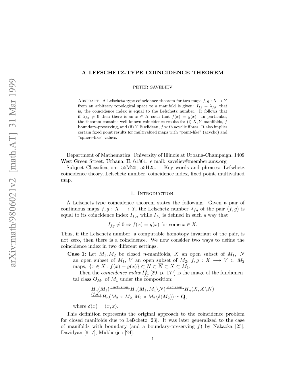 Arxiv:Math/9806021V2 [Math.AT] 31 Mar 1999