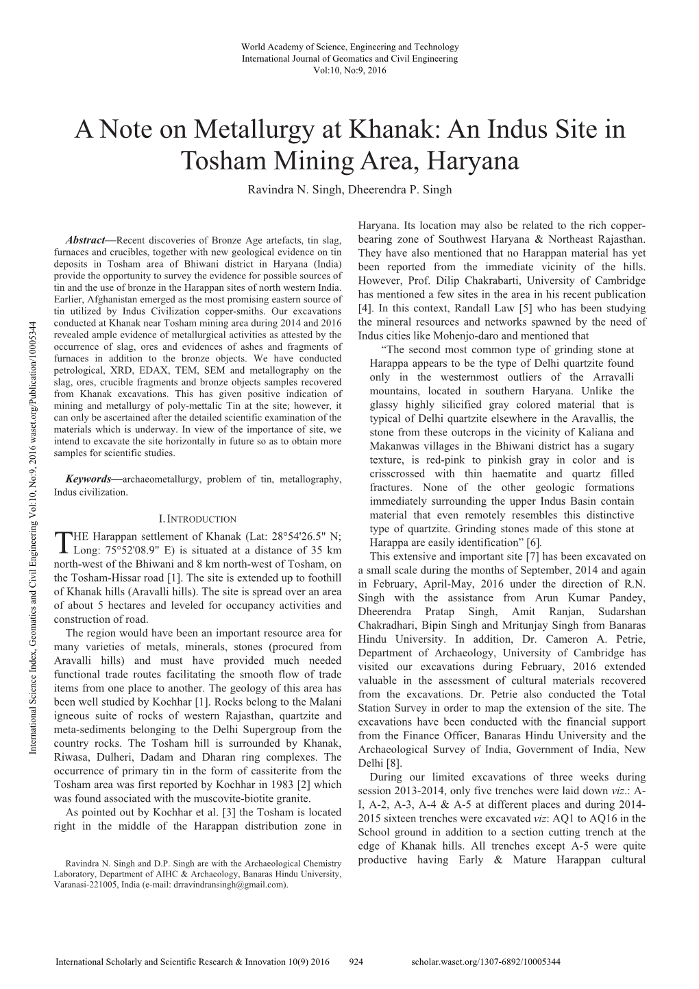 An Indus Site in Tosham Mining Area, Haryana