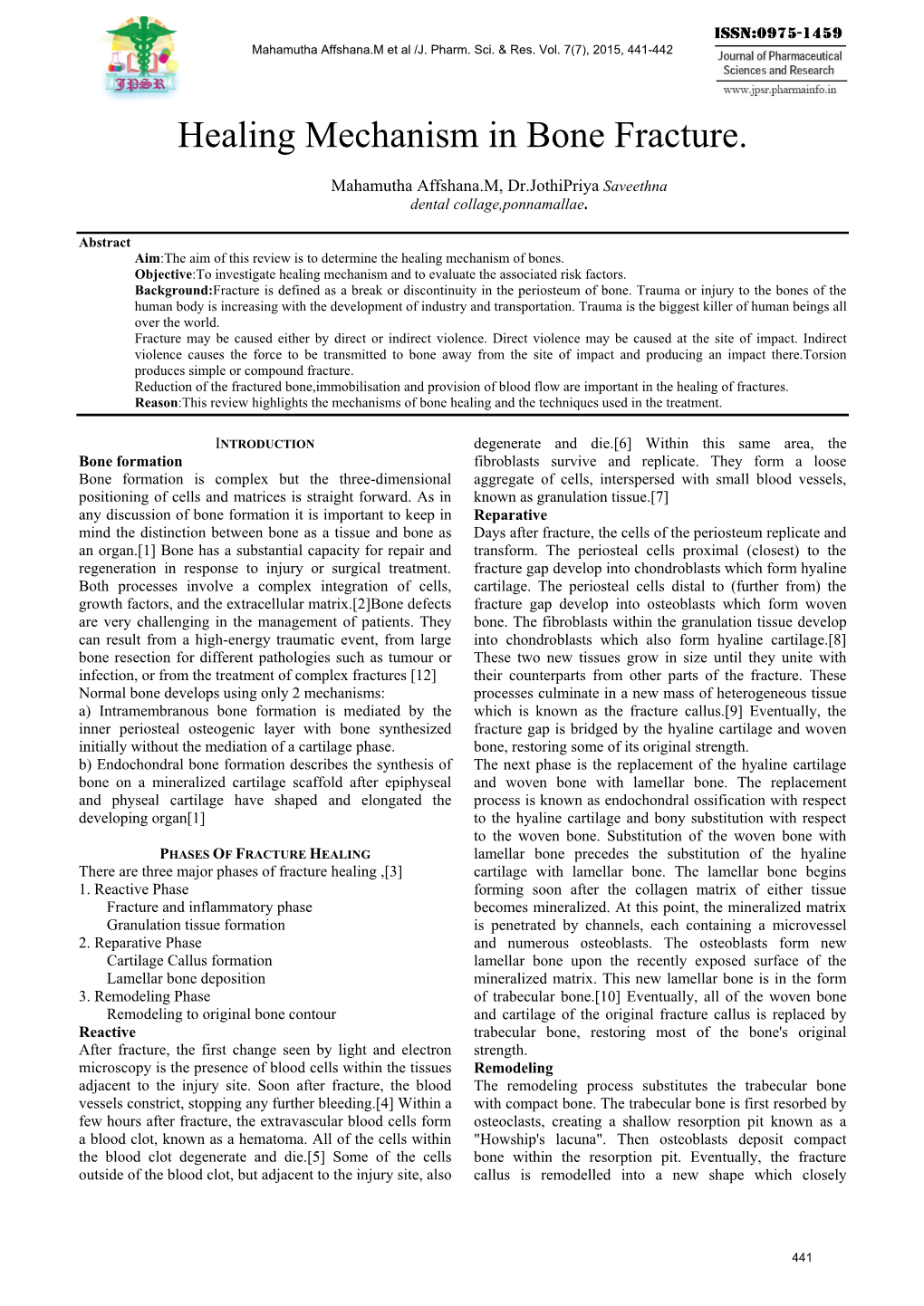 Healing Mechanism in Bone Fracture