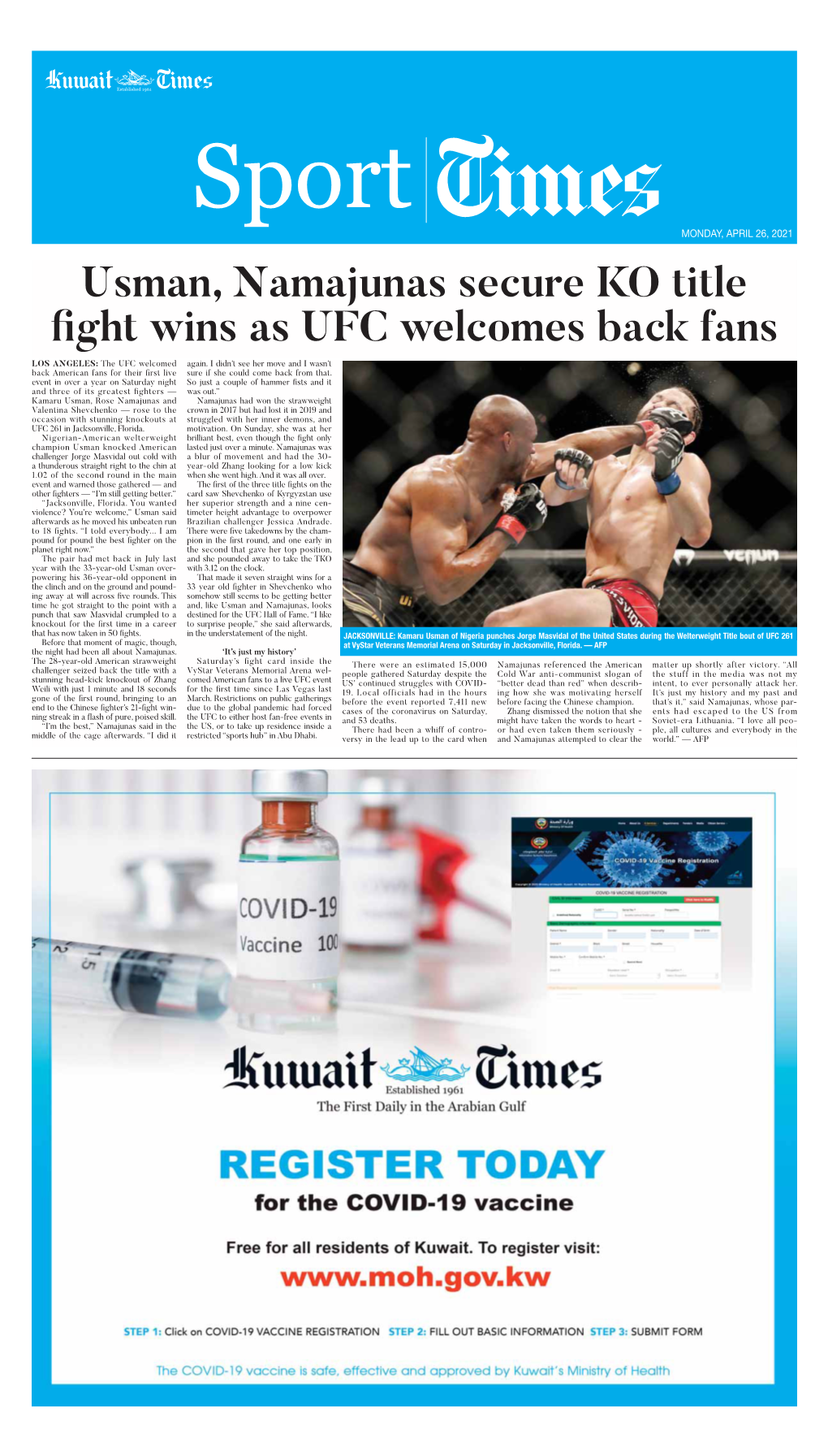Usman, Namajunas Secure KO Title Fight Wins As UFC Welcomes Back Fans