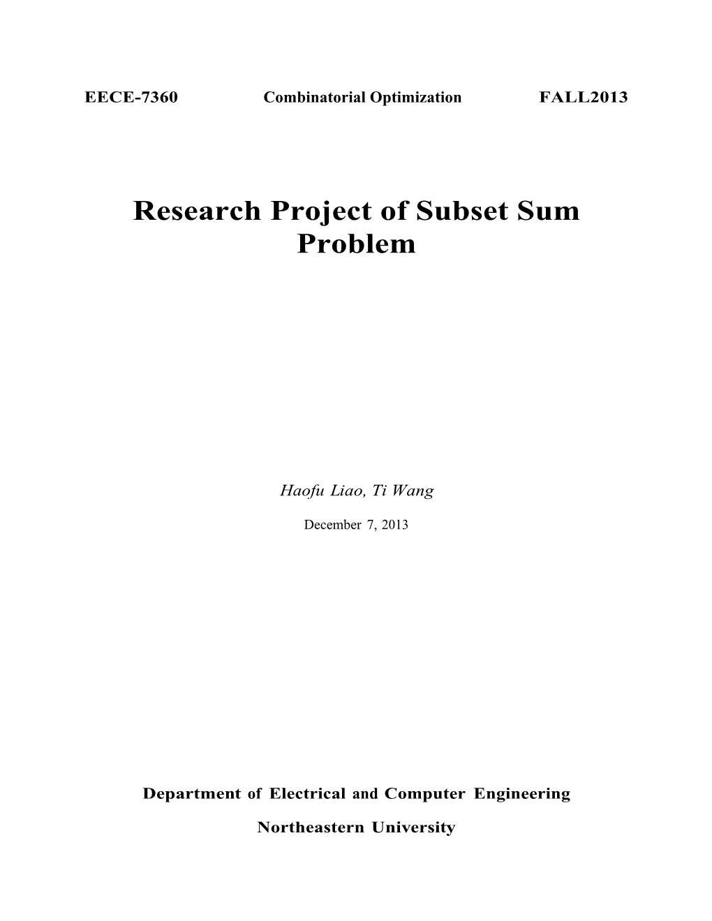 Research Project of Subset Sum Problem