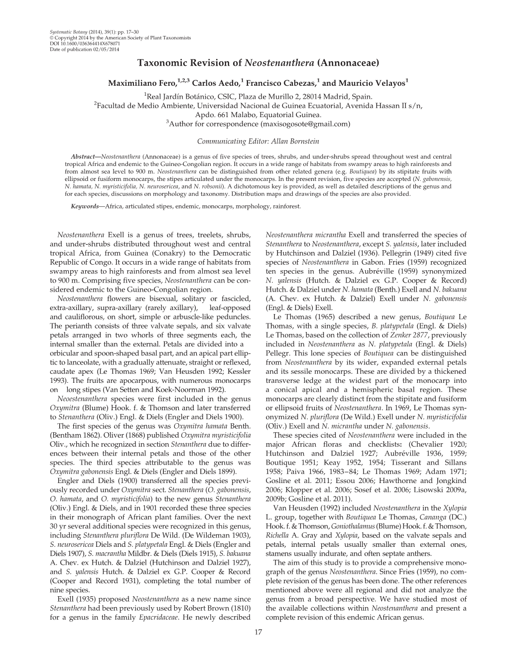 Taxonomic Revision of Neostenanthera (Annonaceae)