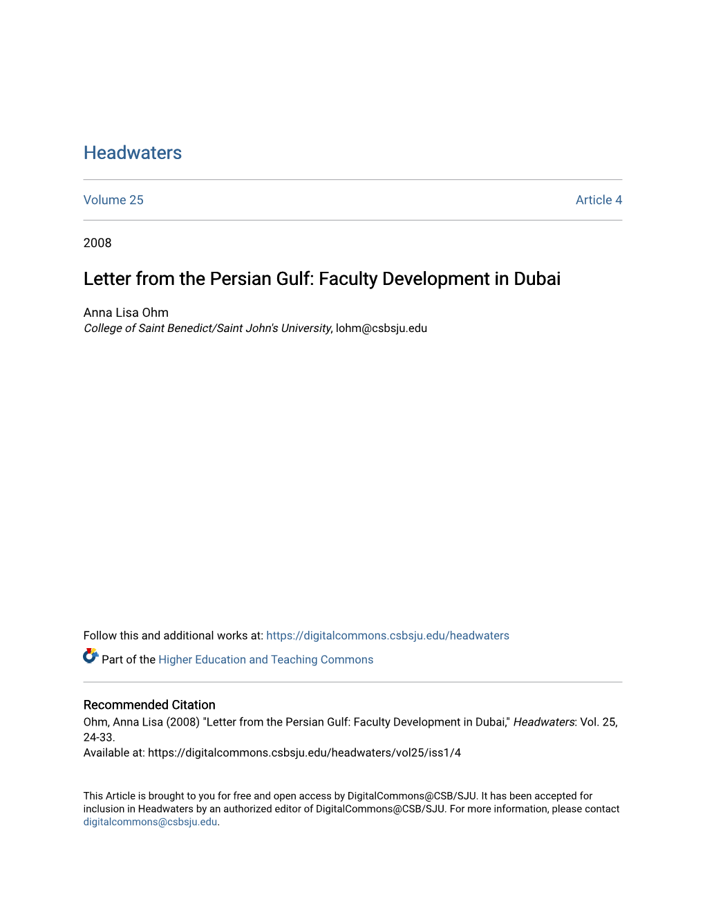 Letter from the Persian Gulf: Faculty Development in Dubai