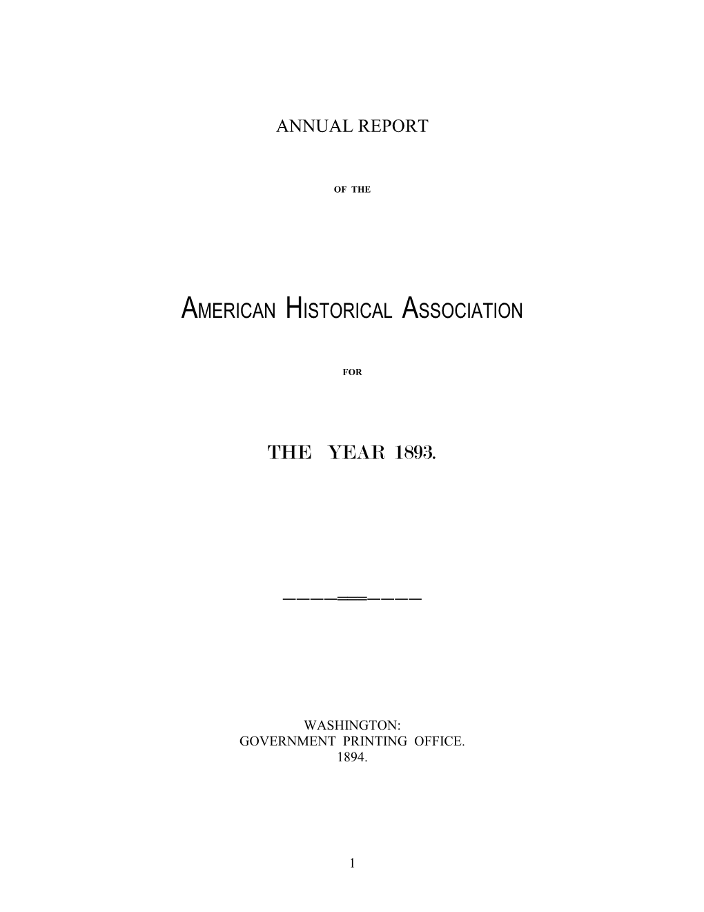 American Historical Association the Year 1893