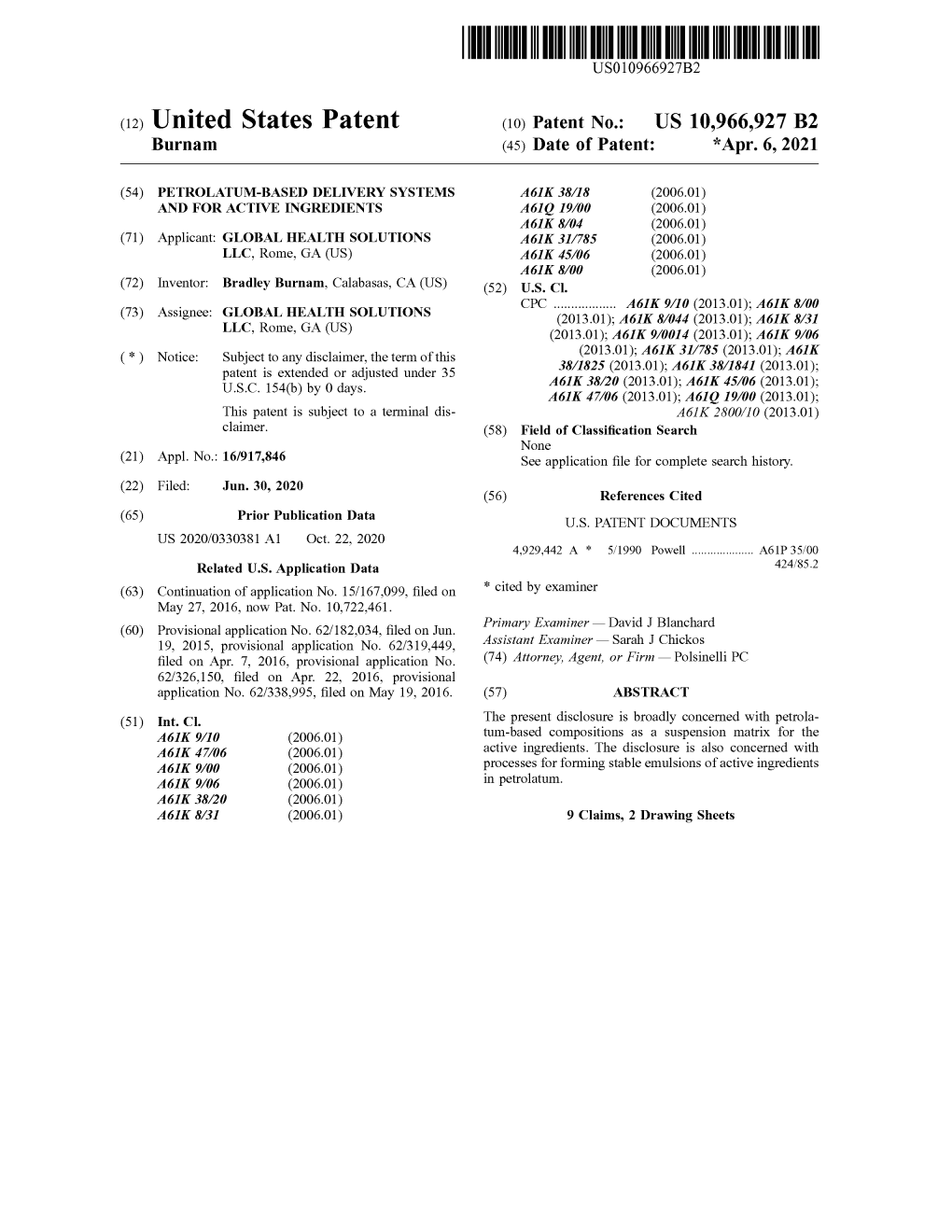 ( 12 ) United States Patent ( 10 ) Patent No .: US 10,966,927 B2 Burnam (45 ) Date of Patent : * Apr