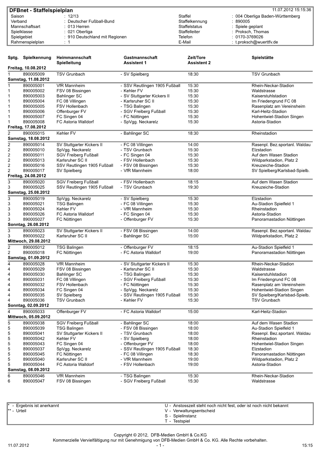 Staffelspielplan