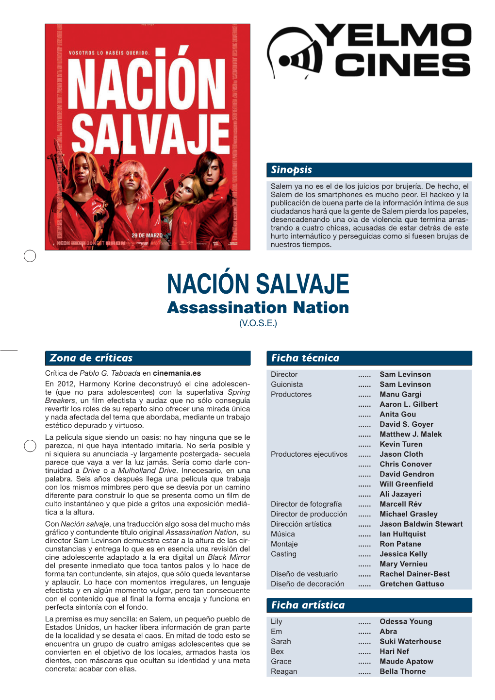 NACIÓN SALVAJE Assassination Nation (V.O.S.E.)